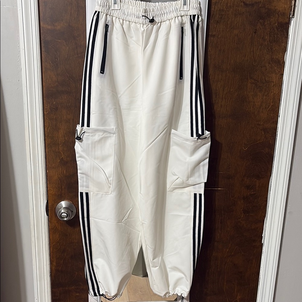 Stylish White Track Pants with Black Stripes
